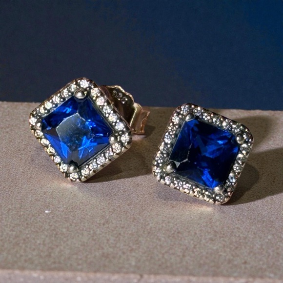 Elegant Blue and Silver Stud Earrings - Picture 4 of 9